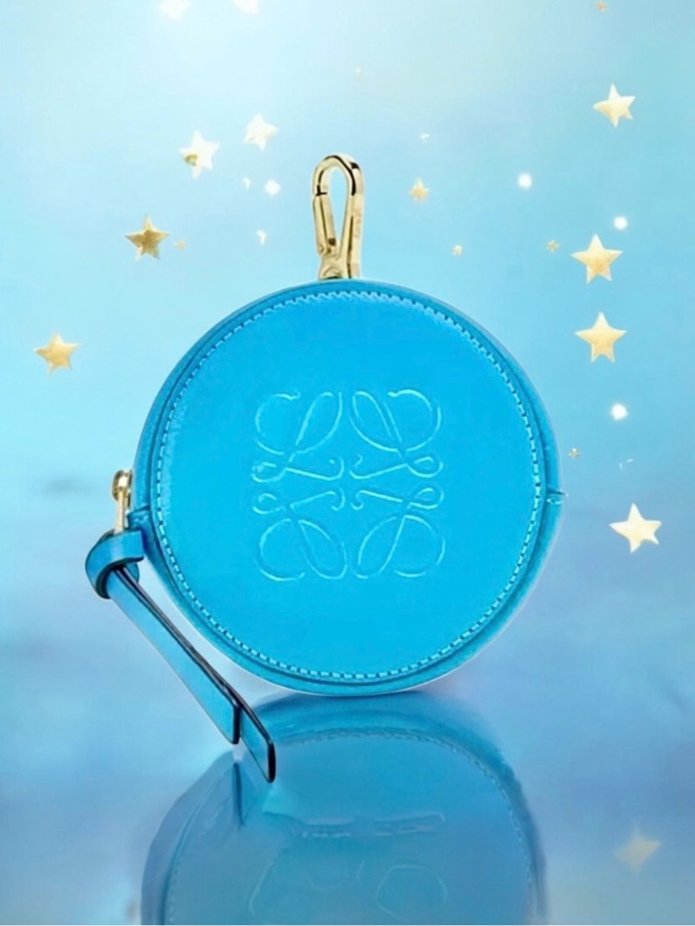 🆕🩷LOEWE Cookie Anagram Embossed Purse Charm Belt Bag Key Holder • CYAN BLUE